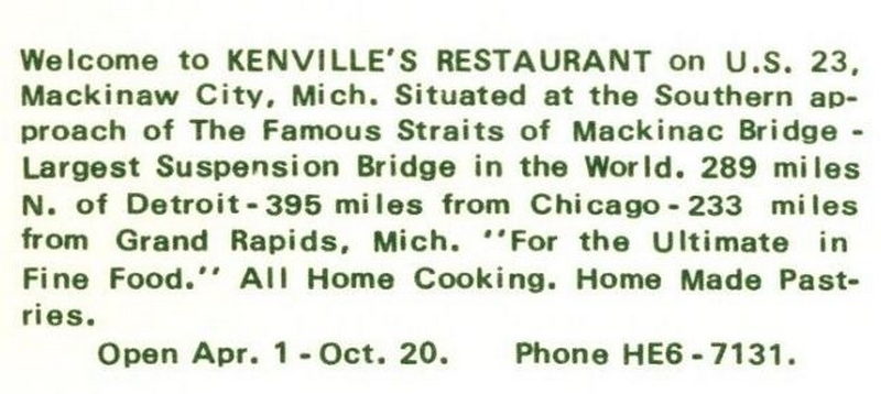 Kenvilles Restaurant - Vintage Postcard